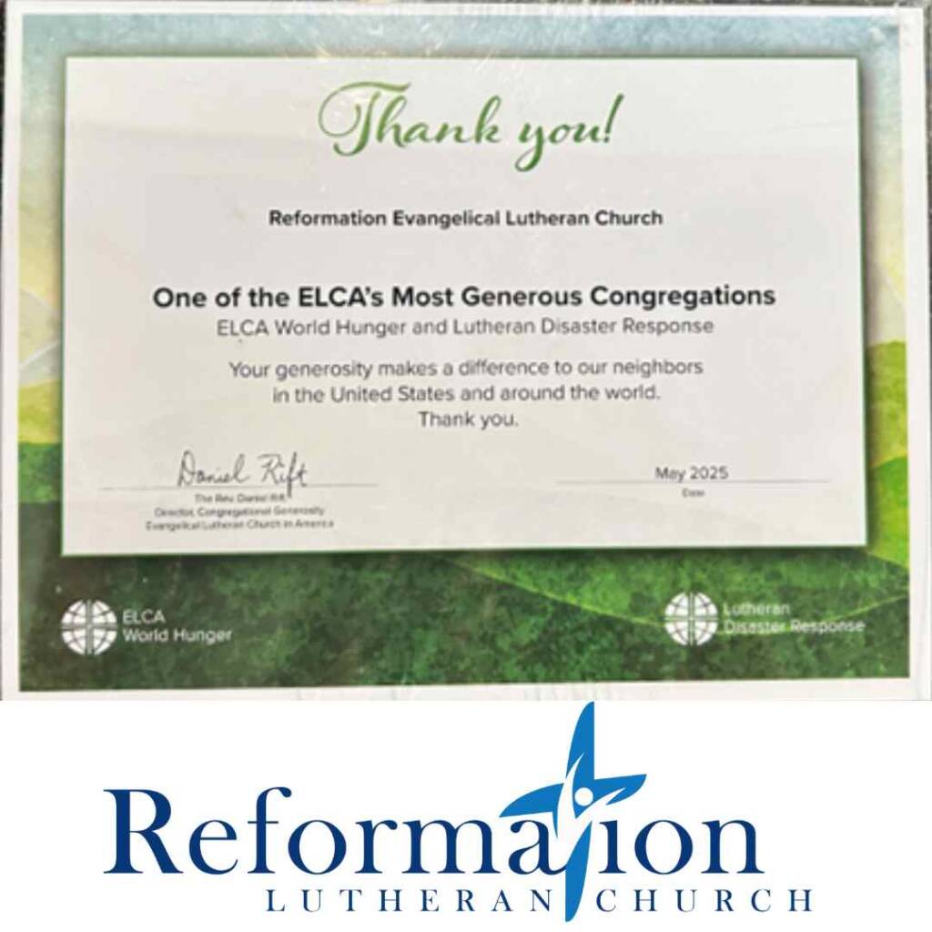 Reformation Named One of ELCA’s Most Generous Congregations!
