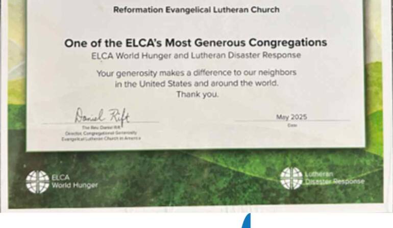 Reformation Named One of ELCA’s Most Generous Congregations!